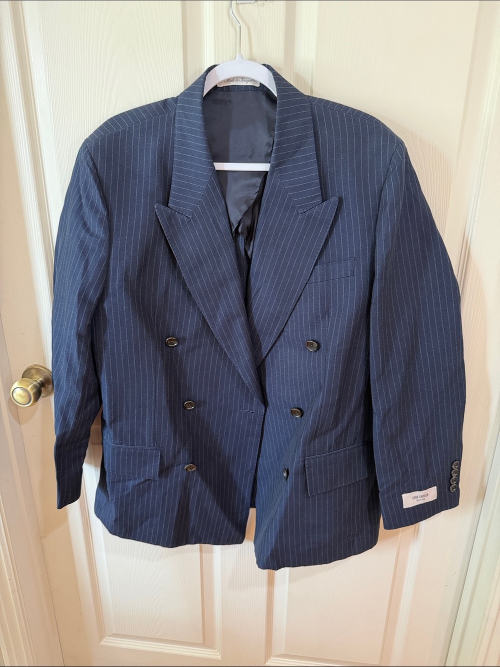 Todd Snyder Navy Pinstripe Double-Breasted Suit Jacket Sz 40S.  New